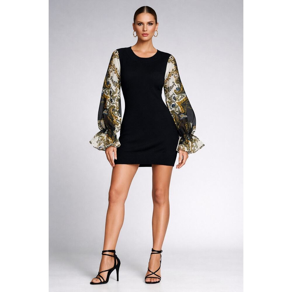 JustCavalli Wool Sweater Dress Sheer Chiffon Sleeves M Y2K Event Cocktail Luxury